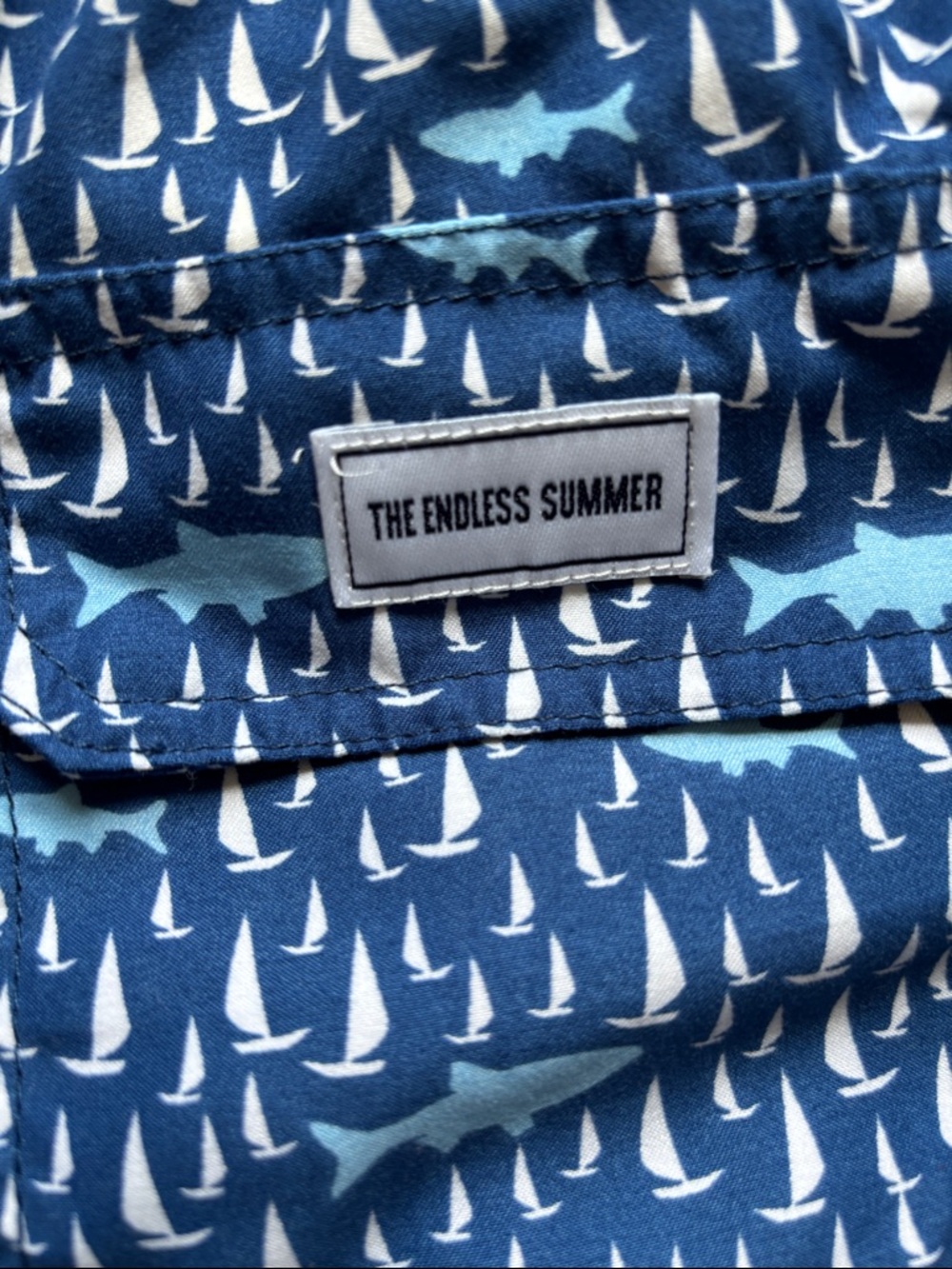 Men's Blue Patterned Swim Trunks with Drawstring - Picture 4 of 4